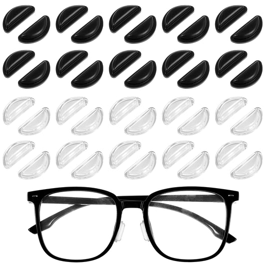 20 Pairs Silicone Nose Pads for Glasses, 3.2mm Thickness Air Cushion Adhesive D Shaped Anti Slip Soft Nose Bridge Riser for Glasses Sunglasses Reading Glass, 10 Clear and 10 Black