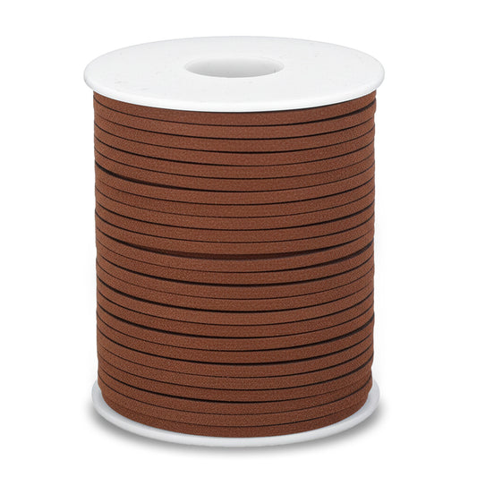 Flat Leather Cord, 3mm X 50 Yards Brown String Leather Strips Suede Ribbon for Jewelry Making, Faux Leathers String Leathers Boot Laces for DIY Craft, Necklace, Bracelets (Dark Brown)