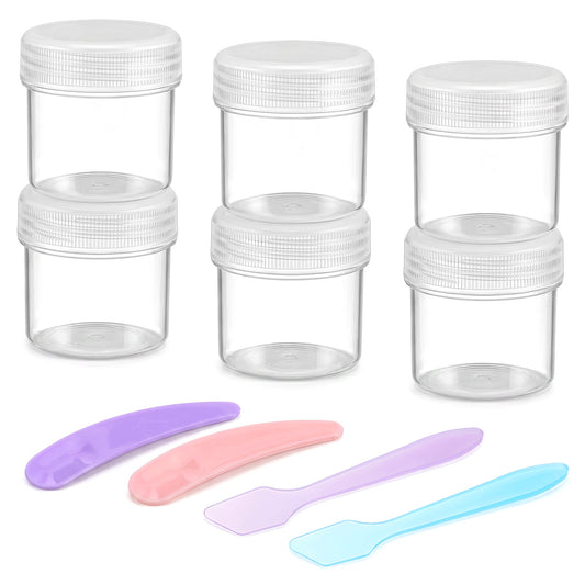 6Pcs Small Travel Containers for Creams Travel Jars with Lids Mini Makeup Containers for Storage Makeup Beauty Products Face Creams Oils Salves Ointments, with 4 Pieces Mini Spatulas