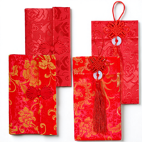 4PCS Silk Red Envelopes, Chinese Red Pocket, Lucky Money Pockets, Chinese Element Invitation Envelop with Chinese Knot, Jade Pendant for Spring Festival, Wedding, New Year, Birthday