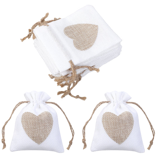 Burlap Bags,10Pcs 4"x6" Drawstring Heart Burlap Gift Bag Candy Pouches Linen Pockets Linen Sacks Bags for Valentine's Day Wedding Easter Christmas Halloween Thanksgivings New Year