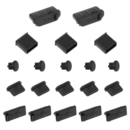 QfwdfcTrenz 20 Pcs USB Dust Cap Plugs USB Port Caps Type-C Protection Cap Silicone Anti Dust Port Covers Black Dust Cover for Most Type C Mobile Phone Tablet Accessories (5 Types)