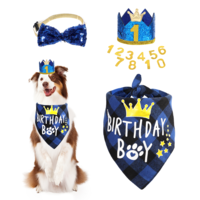 Dog Birthday Party Supplies, Blue Dog Birthday Bandana Set with Cute Dog Bow Tie, Dog Birthday Hat with Numbers, Dog Birthday Outfit, Crown Hat with Numbers for Small Medium Large Dogs