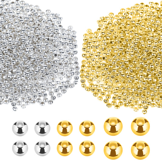 2200 Pieces Gold Silver Spacer Beads - Premium Metal Round Beads for DIY Bracelet Necklace Making, Jewelry Crafting Supplies, Non-Tarnish Iron Ball Bead in Dual-Tone (2.4mm/3.2mm)