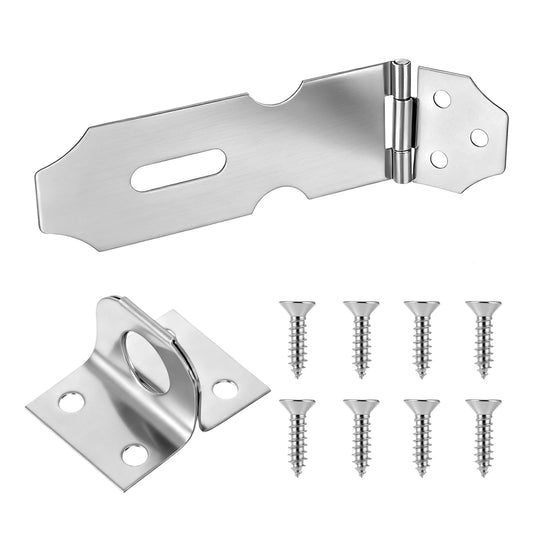 2 Pcs Stainless Steel Door Latch Hasp Lock 4 Inch Hasp Latch Padlock Hasps Silver Safety Packlock Clasp Lock Heavy Duty Hinge Locks with Screws Cabinet Latchs Hardware for Mailbox Closet Fence Door