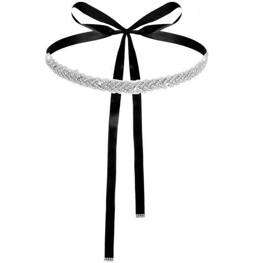 Hariendny Bridal Rhinestone Wedding Waist Belt Handcrafted Bling Crystal Belts Wedding Dress Belt Glitter Ribbon Belt Silver Bling Rhinestone Belt for Weddings Bridesmaids Dances Party Celebration
