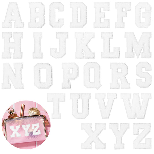 26 Pcs Chenille Letter Iron on Patches White Letter Patches Chenille Varsity A-Z Letter Patches Chenille Letter Applique Patches Cute Sew on Patch for Clothing Backpack Hat Jeans DIY Supplies