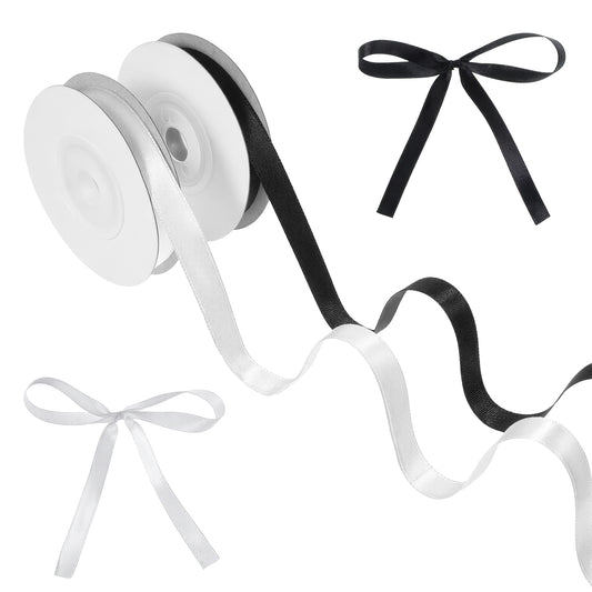 Double Faced Satin Ribbon 3/8 Inch Black and White Ribbon for Gift Wrapping Crafts Hair Bows Sewing Wedding, 2 Rolls Total 20 Yards