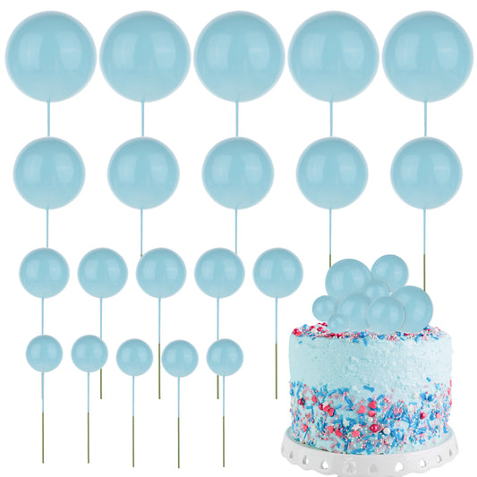 20 Pcs Blue Balls Cake Topper 4 Size Pearl Balls Cake Decoration Blue Mini Bubble Balls Cake Picks Cake Foam Ball for DIY Decoration Wedding Baby Shower Birthday Party Anniversary Graduation