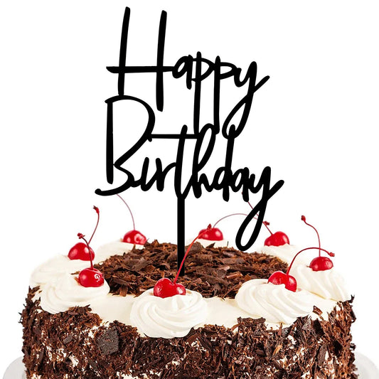 Happy Birthday Cake Topper, Acrylic Birthday Cake Toppers Reusable Birthday Cake Banner Sign Black Cake Topper Happy Birthday Cupcake Toppers for Women Girls Men Birthday Party Decorations