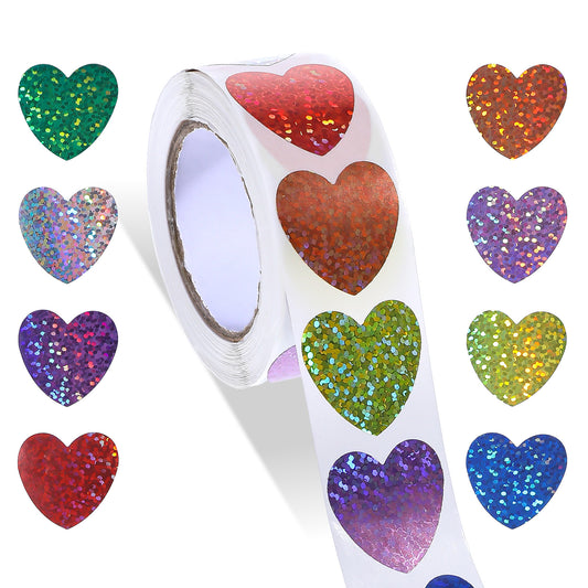 Glitter Heart Stickers, 500 Pcs 1 Inch Heart Stickers for Kids 8 Colors Glitter Stickers Self Adhesive Heart Sticker Roll Sparkly Stickers Disco Stickers Shiny Stickers for Birthday Party Wedding