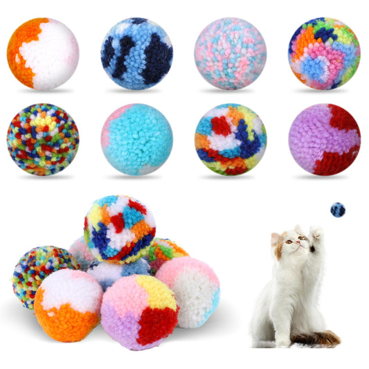 Hariendny 8 Pcs Assorted Color Cat Ball Toys 2-inch Cats Interactive Plush Toy Ball Woolen Yarn Cat Balls Colorful Cat Pom Pom Ball Toys Kitten Chasing Balls Soft Plush Cat Ball for Cats Kitten