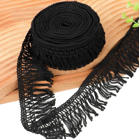 10 Yards 2.3'' Wide Cotton Tassel Fringe Trim Black Sewing Fringe Trim Boho Long Fringe Trim for Clothes Lamp Shade Curtain Dress Crafts Accessories Home Decor