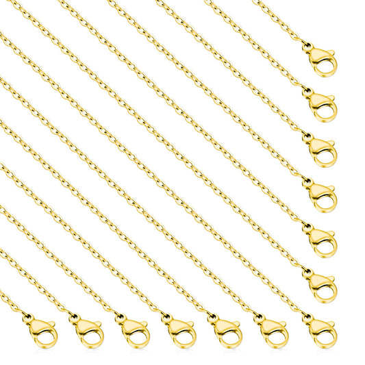 Pack of 10 Gold-Coloured Chain, Stainless Steel Jewellery Necklace, 45 cm Link Chain with Lobster Clasp, Bulk Cable Chains, Curb Chain, Snake Chain for Crafts, Pendant, Bracelet,
