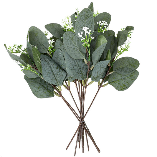 Mozeat Lens 12Pcs Artificial Eucalyptus Stems Eucalyptus Leaves Stems for Flower Wedding Bouquet Vase Fall Home Office Decor Halloween Decor Thanksgiving Decorations