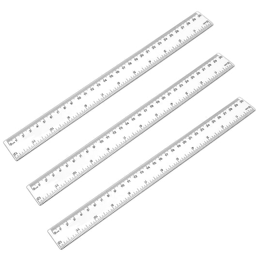 3 Pack 12 Inch Ruler Set Plastic Straight Ruler Transparent Measuring Tool Acrylic Clear Ruler for School Office Student