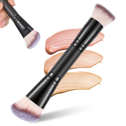 Dual-Ended Foundation Brush, Makeup Brushes with Soft Vegan Bristles Contour Brush Bronzer Brushes for Liquid Cream Powder