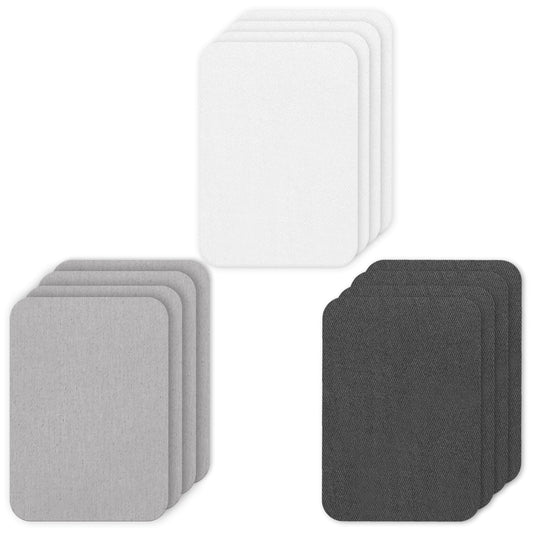 12 Pieces Iron On Patches, Fabric Repair Patches, Iron-on Patches for Clothes, Iron-on Repair Patches for Clothes, Shoes, Jeans, Hats (Dark Grey, Light Grey, White)