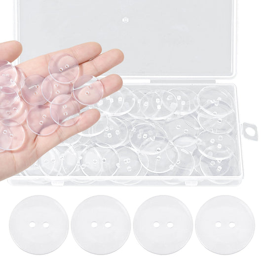 25mm Clear Plastic Round Buttons 2 Holes 60PCS Transparent Plain Round Resin Sewing Scrapbooking Bling Buttons for Clothes Sewing, Handbags, Knitting, Scrapbook, Plastic Arts & Crafts