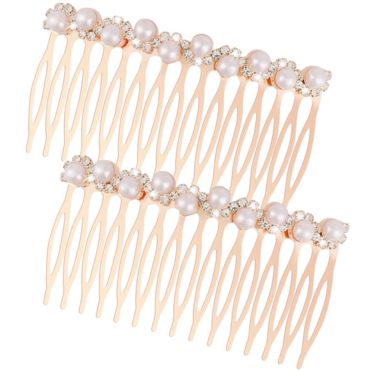 2 Pieces Pearl Hair Side Comb 15 Teeth Decorative Hair Combs Side Pearl Rhinestone Crystal Bridal Wedding Comb Hair Accessories for Women and Girls