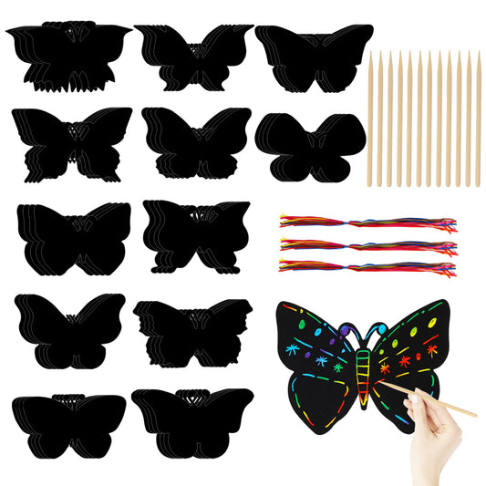 48 Pieces Butterfly Scratch Paper Set Scratch Pictures Craft Butterfly Scratch Cards Scratch Paper Painting Art Decoration for Tags Birthdays DIY Crafts Party Bags