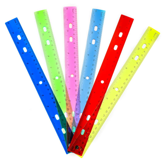 12Pcs Color Transparent Ruler Plastic Rulers 12 inches Flexible Rulers Metric Rulers with Inches and Centimeters for Home, Office
