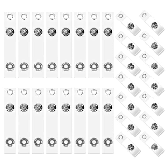 30 Pcs Badge Holder Clip Clear ID Badge Holder Straps with Snap PVC Transparent Vinyl Badge Holder Replacement Badge Clips with Snap and Eyelet for Name Tags Lanyards Keychains