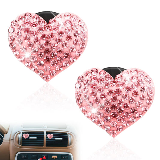 2 Pcs Crystal Car Air Vent Clip Bling Heart Car Vent Clips Pink Car Accessories Air Vent Clips Car Accessories Car Vent Accessories Air Conditioning Outlet Clip Decorative for Women and Man