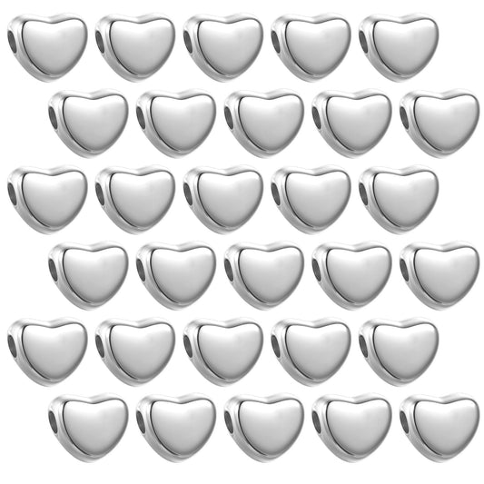 Pack of 200 Heart Beads, Beads for Bracelets, Silver Heart Beads, Small Hole Spacer Beads for Bracelets, Necklaces, Earrings, Jewellery Making, DIY Handmade Craft (Silver)