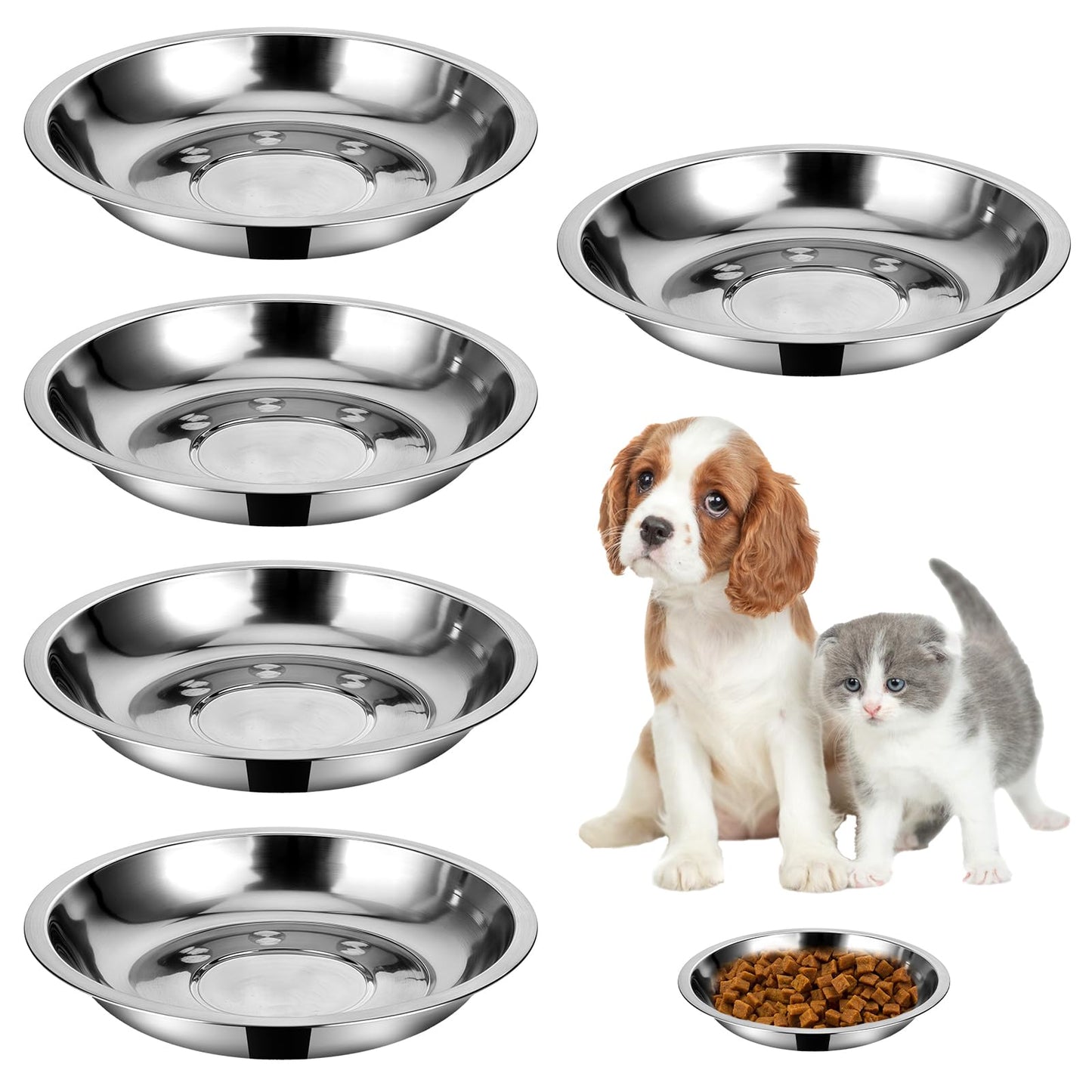 Pack of 5 Cat Bowls Flat Dog Feeding Bowl Replacement Bowl Dogs and Cat Bowl Made of Stainless Steel Cat Bowls Flat Pet Bowl Metal Feeding Bowl and Drinking Bowl for Small Medium and Large Cats and