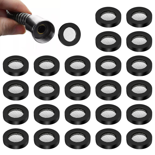 Pack of 24 Shower Head Seal with Wire Mesh Hose Seal Rubber Seal with Strainer Black O Ring Filter Net Sieve Seal for 1/2 Inch Shower Head Hose