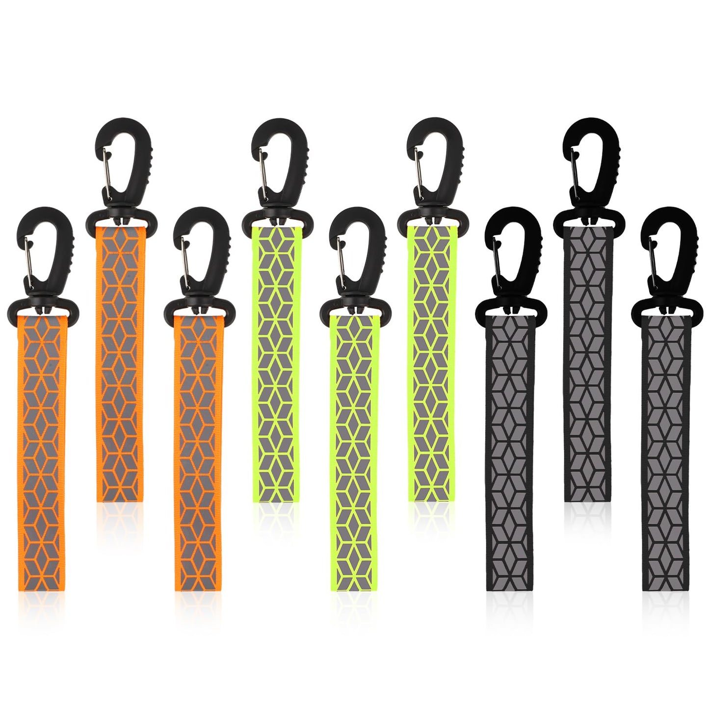 Vin Beauty 9PCS Reflective Strips, Reflective Safety Pendants, Bike Reflectors, Reflector Belt for for Running, Clothes, School Bags, Wheelchair, Cycling, Backpacks (Orange, Green, Black)