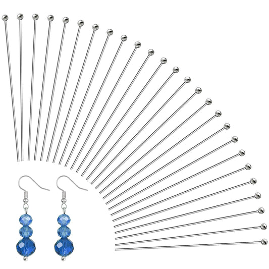 200PCS Stainless Steel Ball Head Pins for Jewelry Making, Silver Long 70mm Head Pins Bendable Ball Headpins Jewelry Making Eye Pin Straight Pin for DIY Crafts Earring Bracelet Necklace Pendant