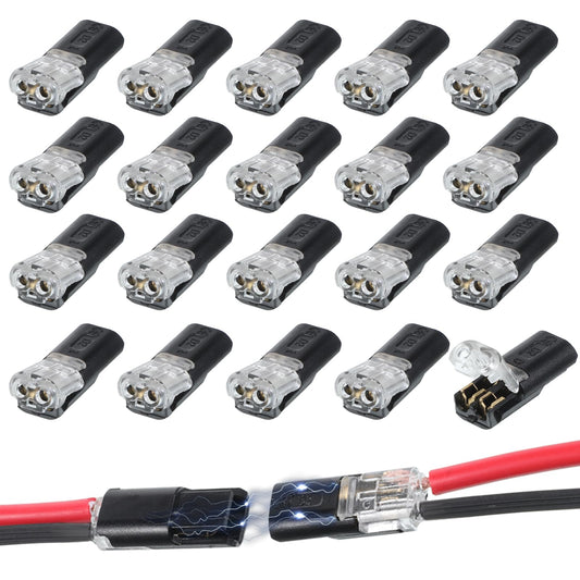 20PCS Double-Wire Plug-in Connector, Led Light Strip Connectors, 2-Pin Low Voltage Wire Connector, No-Stripping Quick Splice Clips with Locking Buckle 2 Way Compact Wire Terminals for Strip Lights