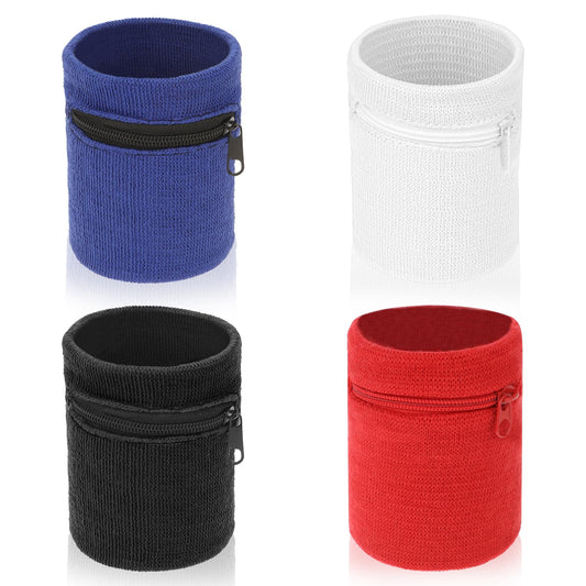 4Pcs Wrist Pouch Pocket Wallet with Zippered for Running,Wallet Wristband Pocket Wrist Sports Absorb Sweat Wristband Wrist Sweatband for Women Men Walking Hiking Sports Sweatband Key Card Coin Storage