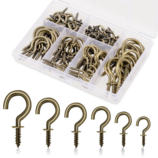 KALIONE 130 pcs Screw in Hooks, 6 Sizes Hooks for Hanging Ceiling Hooks Small Hanging Hooks Screw Hooks for Wood Ceiling Hooks for Hanging Plants Hanging Small Cups (Copper)