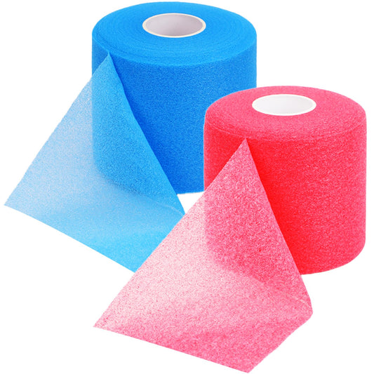 2-Roll Sports Pre-Wrap Set, Professional Grade Pre-Wrap, 2.75" x 30 Yards, for Hair, Ankles, Wrists, Knees, Hand Joints (Rose Red, Pale Blue)