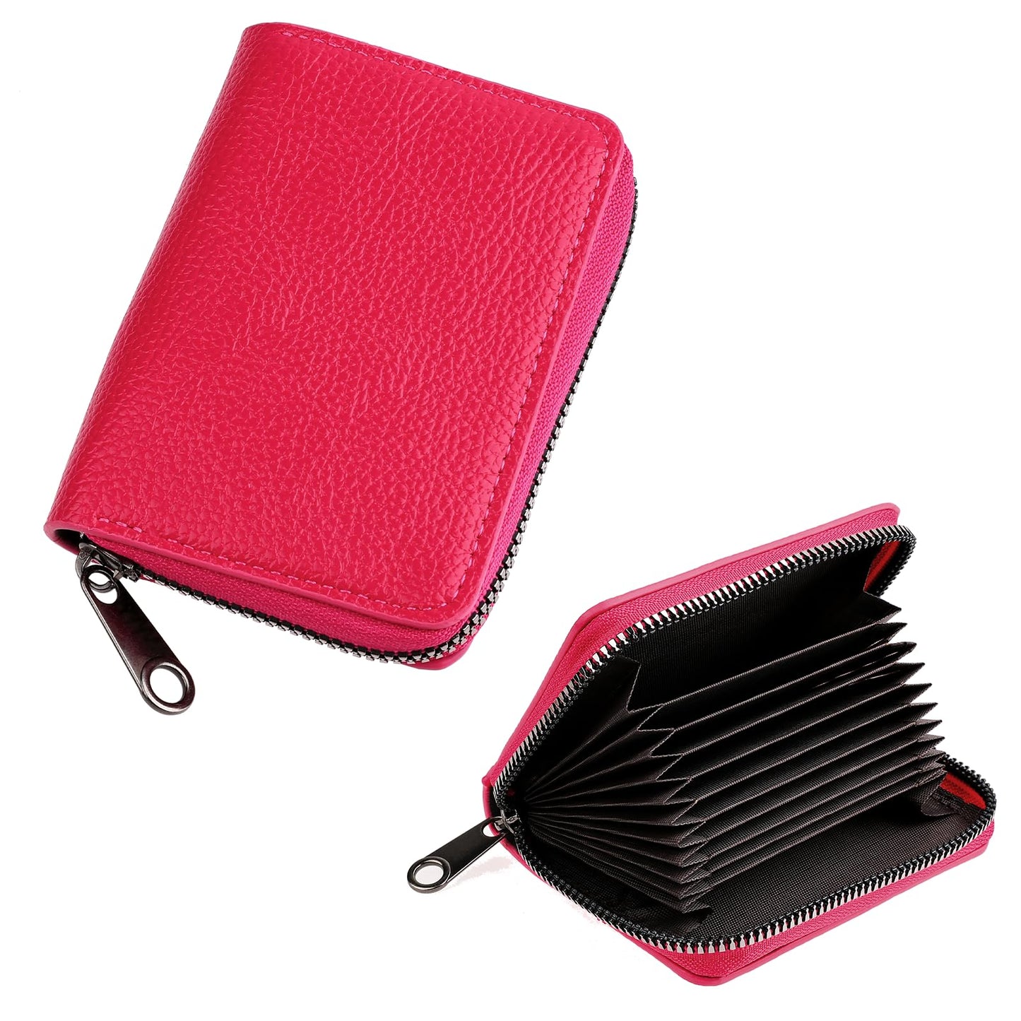 Salbsever Credit Card Holder for Men & Women, Leather Accordion Card Case, 20 Card Slots, RFID Blocking, Red