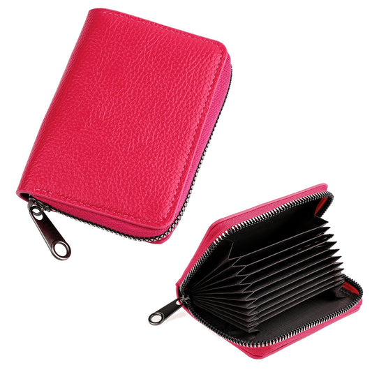 Salbsever Credit Card Holder for Men & Women, Leather Accordion Card Case, 20 Card Slots, RFID Blocking, Red