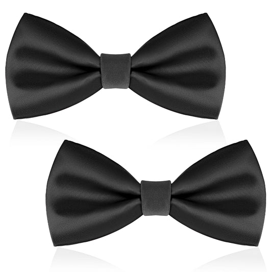 KALIONE 2 Packs Adjustable Bowtie, Men's Bow Ties, Solid Color Clip-On Bow Tie, Pre-Tied Satin Formal Bow Tie, Black Handmade Bow Tie for Men Women Wedding Party Costume Accessories(Black)