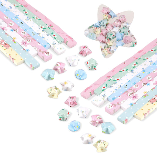 400Pcs Origami Paper Stars, Cute Floral Origami Stars Paper Folding Strips Package DIY Paper Colorful Handcraft Origami Lucky Star Paper DIY Paper Arts Creativity Hand Art Crafts