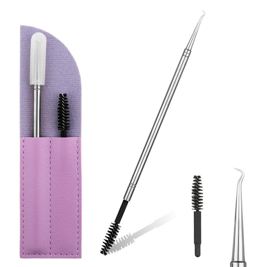 2 in 1 Lash Lift Tool Eyelash Comb Separatortool, Stainless Steel Lash Lift Tint Comb Kit Professional Eyelash Perming Kit with PU Leather Case for Eyelash Eyebrow Perming Tinting Curling Extensions
