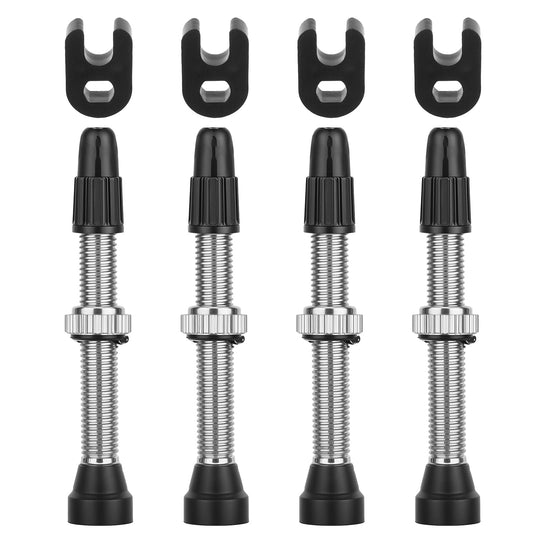 Hariendny 4 Pcs Presta Valve Stem 40 mm Tubeless Valve Stem Tubeless Bike Valve Adapter with 4 Pcs French Stem Valve Core Removal Tool for Bicycle MTB Road Bike Tubeless Tires Repair