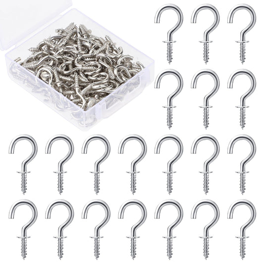 KALIONE 120 Pieces Small Screw Hooks, Screw-in Hooks 1/2 Inch Metal Ceiling Hooks Mini Eye Hooks Plants Hooks Small S Cup Hooks with Storage Box for Indoor Outdoor Decoration Hanging(Silver)