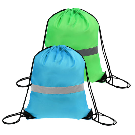 salbsever 2 PCS Large Drawstring Backpack Drawstring Sports Bag with Reflective Strip Bag Gym Bags for Men Green and Blue String Bags Draw String Bags Sack Bags Gym Bag for Women Men Sport Traveling