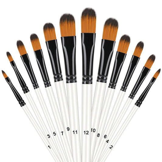 12 Pcs Paint Brush Set for Acrylic Painting, Flat Tip Watercolor Gouache Artist Brush Professional Painting Kits with Nylon Tips for Drawing Painting (Flat Tip)