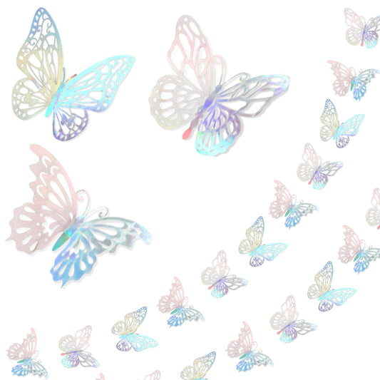 KALIONE 72pcs Holographic Butterfly Cake Decoration Paper Butterflies Wall Decor, Iridescent Butterfly Decorations for Party Birthday Wedding DIY Gift, Baby Room Home Decoration
