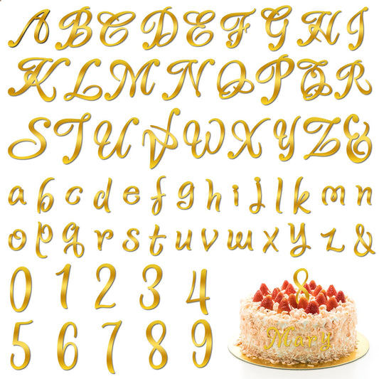 91 PCS Alphanumeric Cake Decoration Acrylic Name Cake Topper DIY Name Cupcake Toppers Personalized Mirror Number 0-9 and Alphabet A-Z Happy Birthday Sets Custom Cake Topper for Party Supplies (Gold)