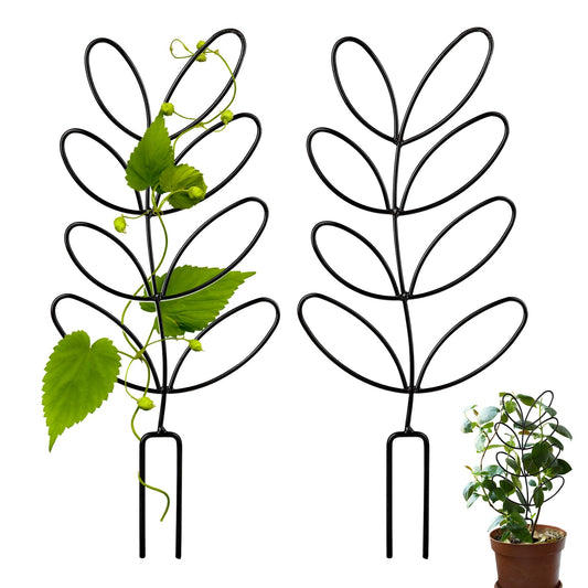 Metal Trellis for Climbing Plants Indoor, 2 Pack 12'' Small Leaf Shape Plant Climber Supports Mini Garden Trellis Potted Plant Stakes Houseplant Accessories for Hoya Vines, Pothos, Flower, Monstera