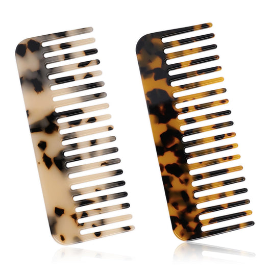 2PCS Tortoise Combs for Women, Portable Hair Detangling Comb Wide Tooth Comb Small Styling Comb No Handle Hair Comb Curling Roll Comb for Wet and Dry Hair Thick Wavy Curly